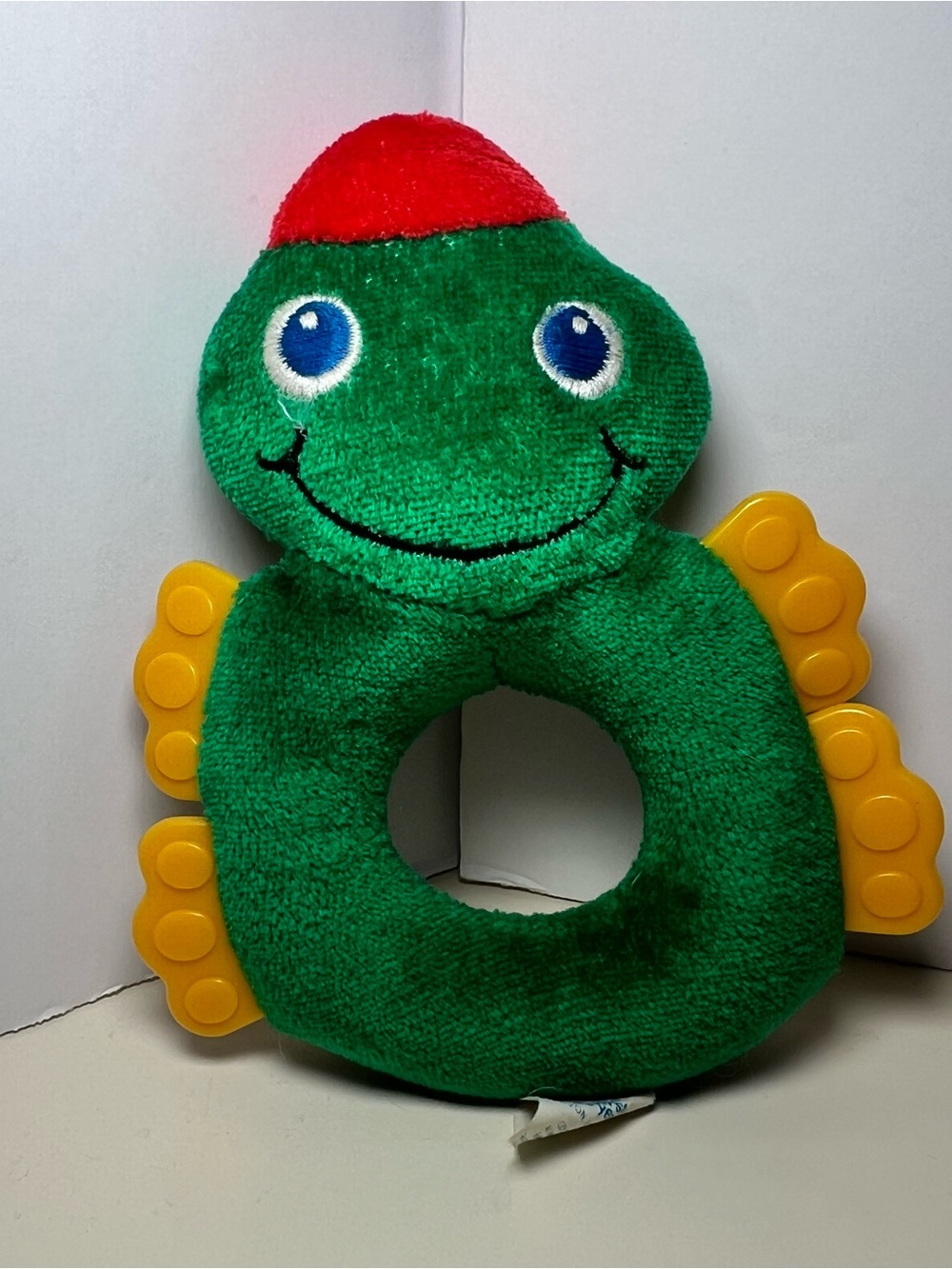 Vintage 1994 The First Years Frog Baby Rattle Teething Silicone Kid Core Green